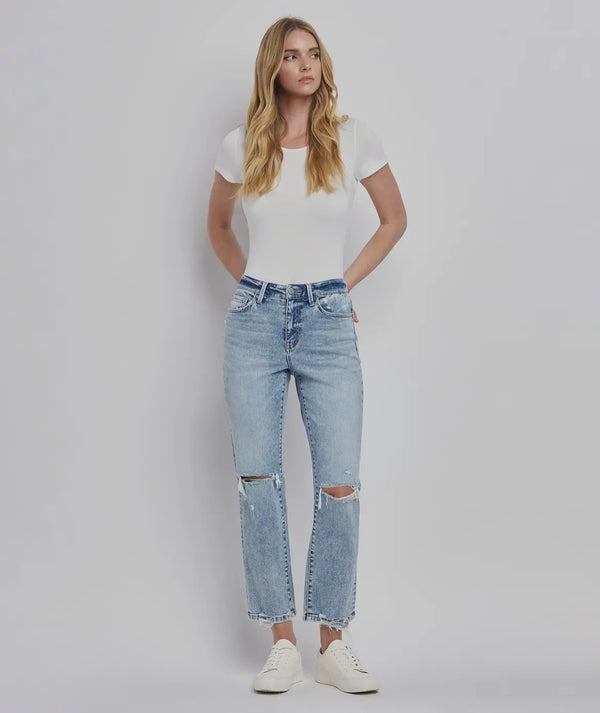 The Rochelle Highrise Distressed Straight Jeans