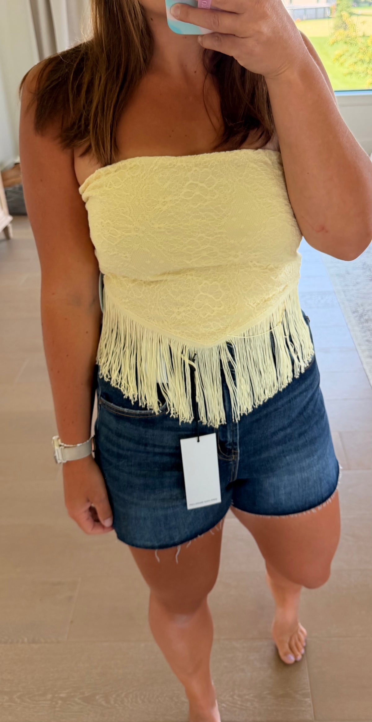 The Paris Strapless Lace Fringe Top
