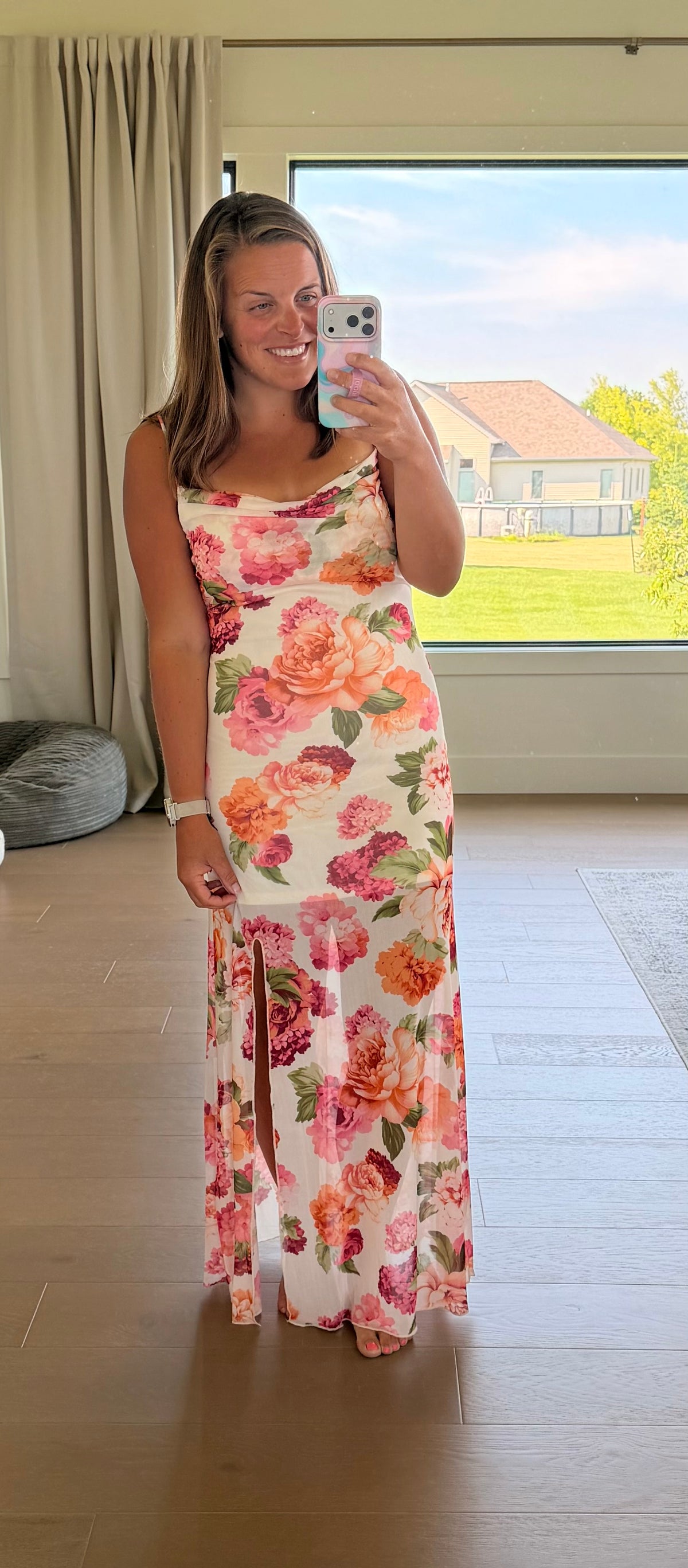 The Vibrant Floral Cowlneck Maxi Dress