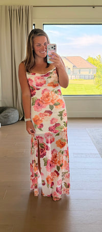 The Vibrant Floral Cowlneck Maxi Dress