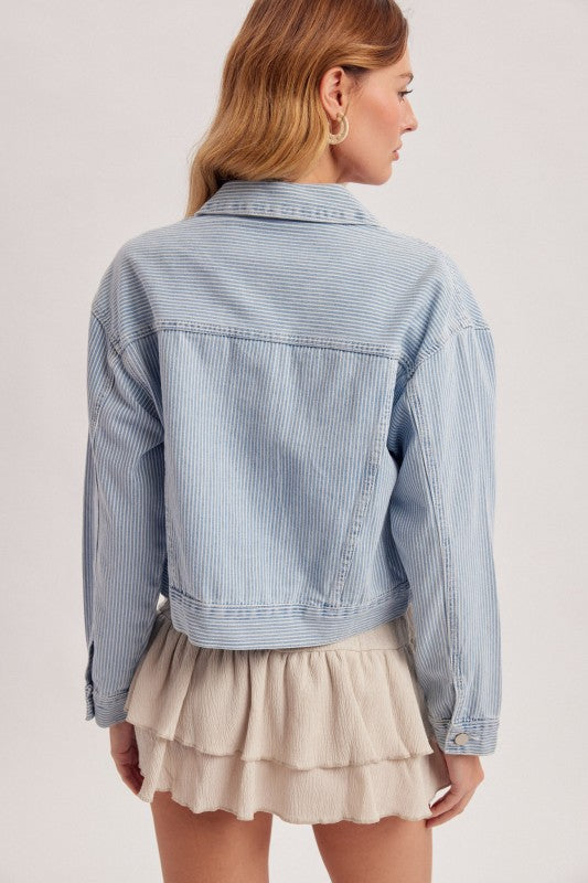 The Preppy Striped Cropped Denim Jacket