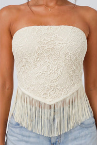 The Paris Strapless Lace Fringe Top