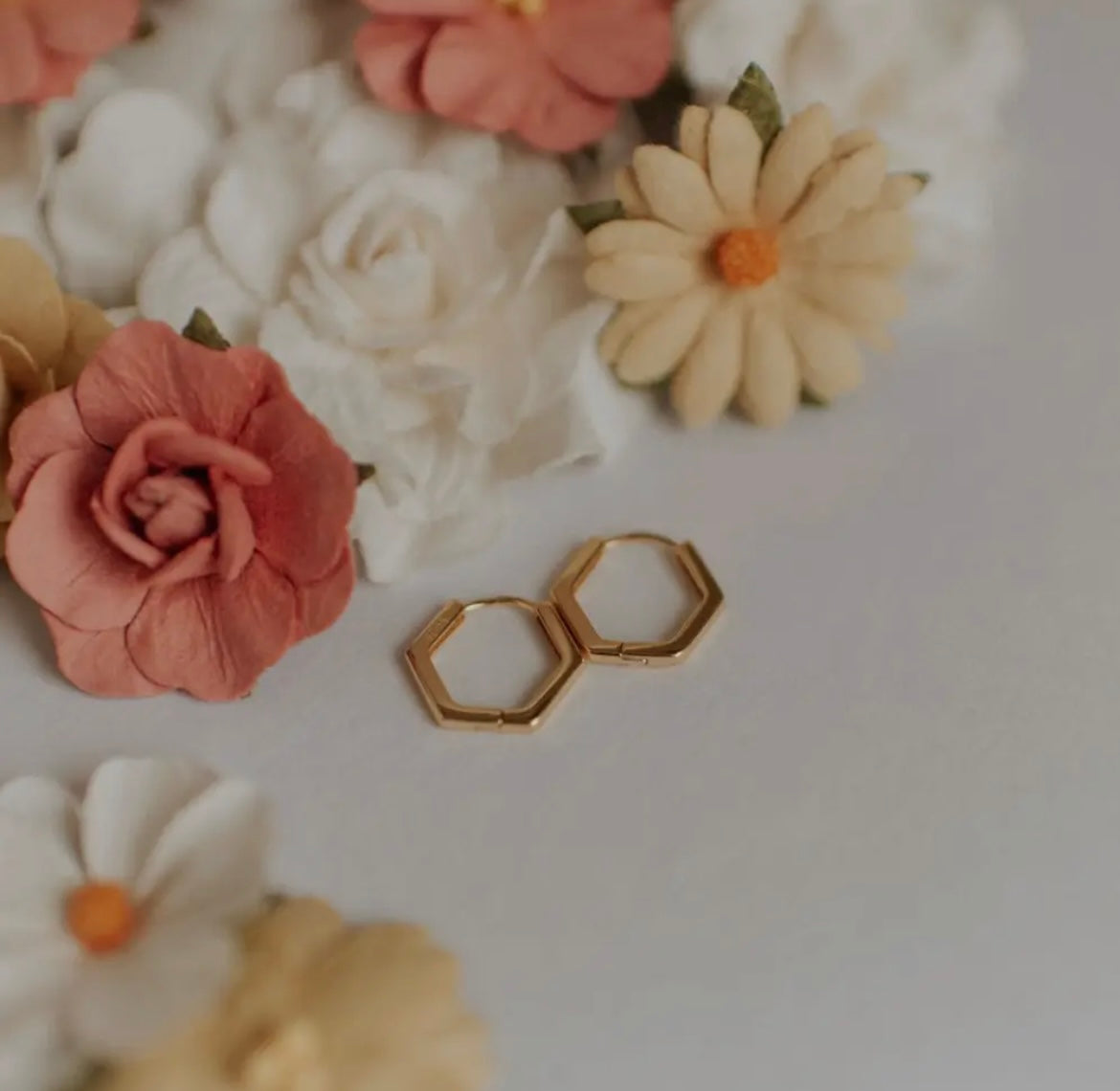 Gold Hexagon Huggies