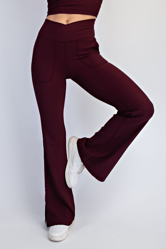 The Sporty Ribbed V Waist Flared Leggings