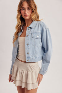 The Preppy Striped Cropped Denim Jacket