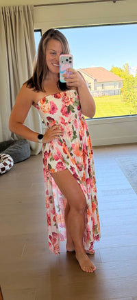 The Vibrant Floral Strapless Maxi Dress