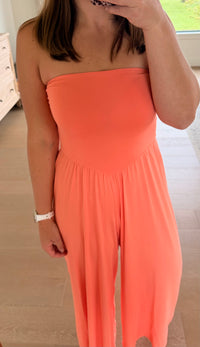 The Tropical Strapless Flare Jumpsuit