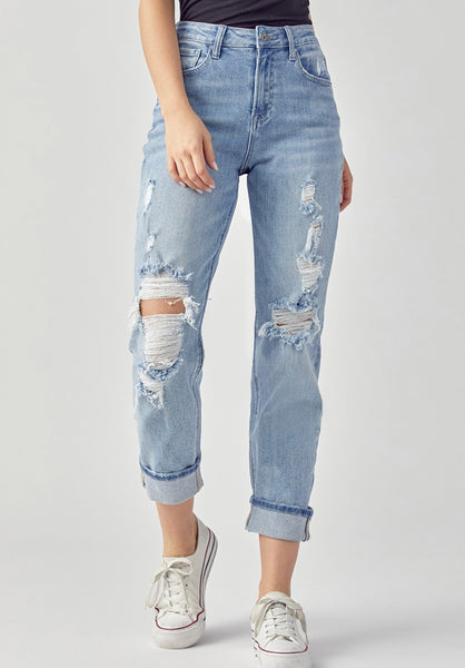 The Carley Highrise Distressed Boyfriend Jeans